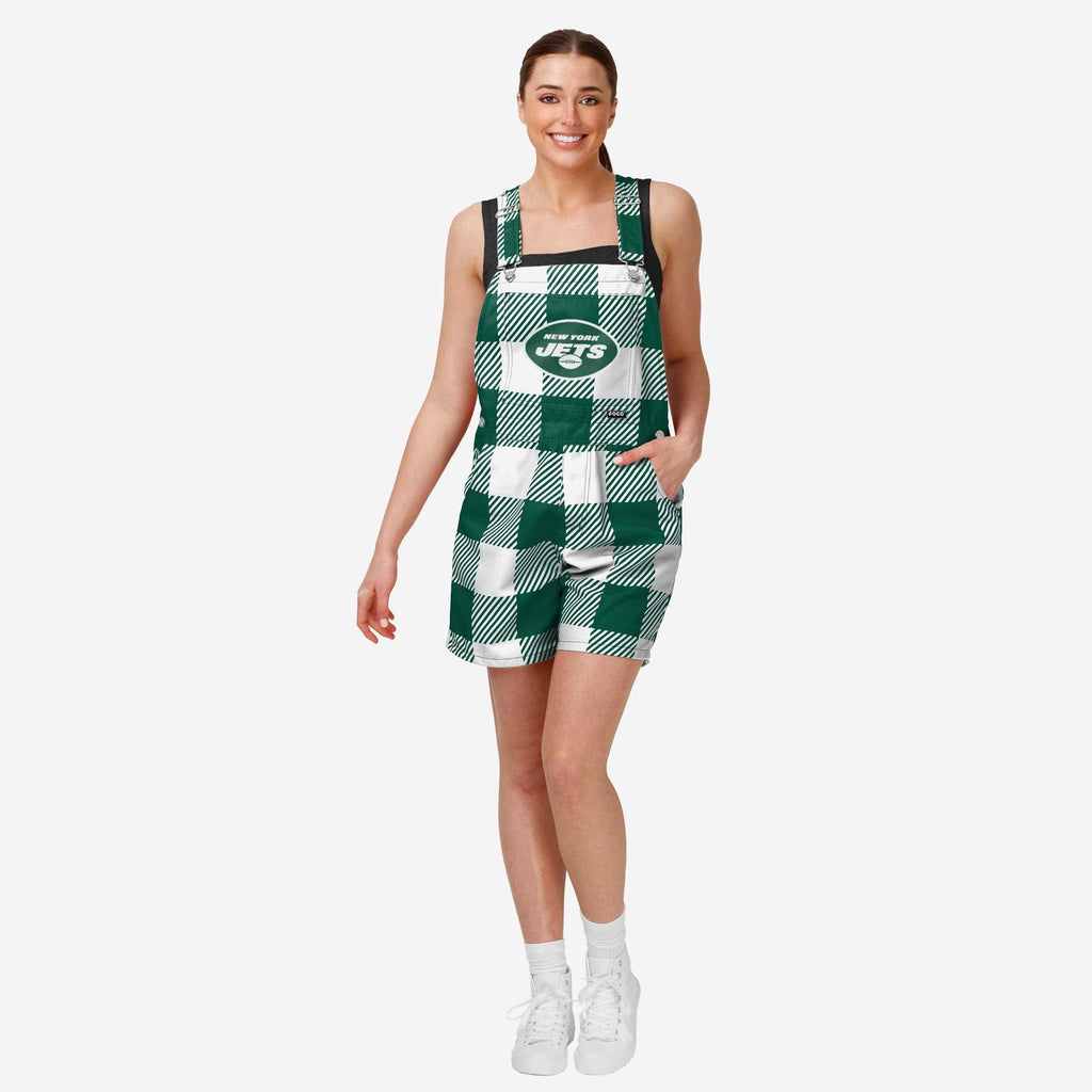 New York Jets Womens Plaid Bib Shortalls FOCO XS - FOCO.com