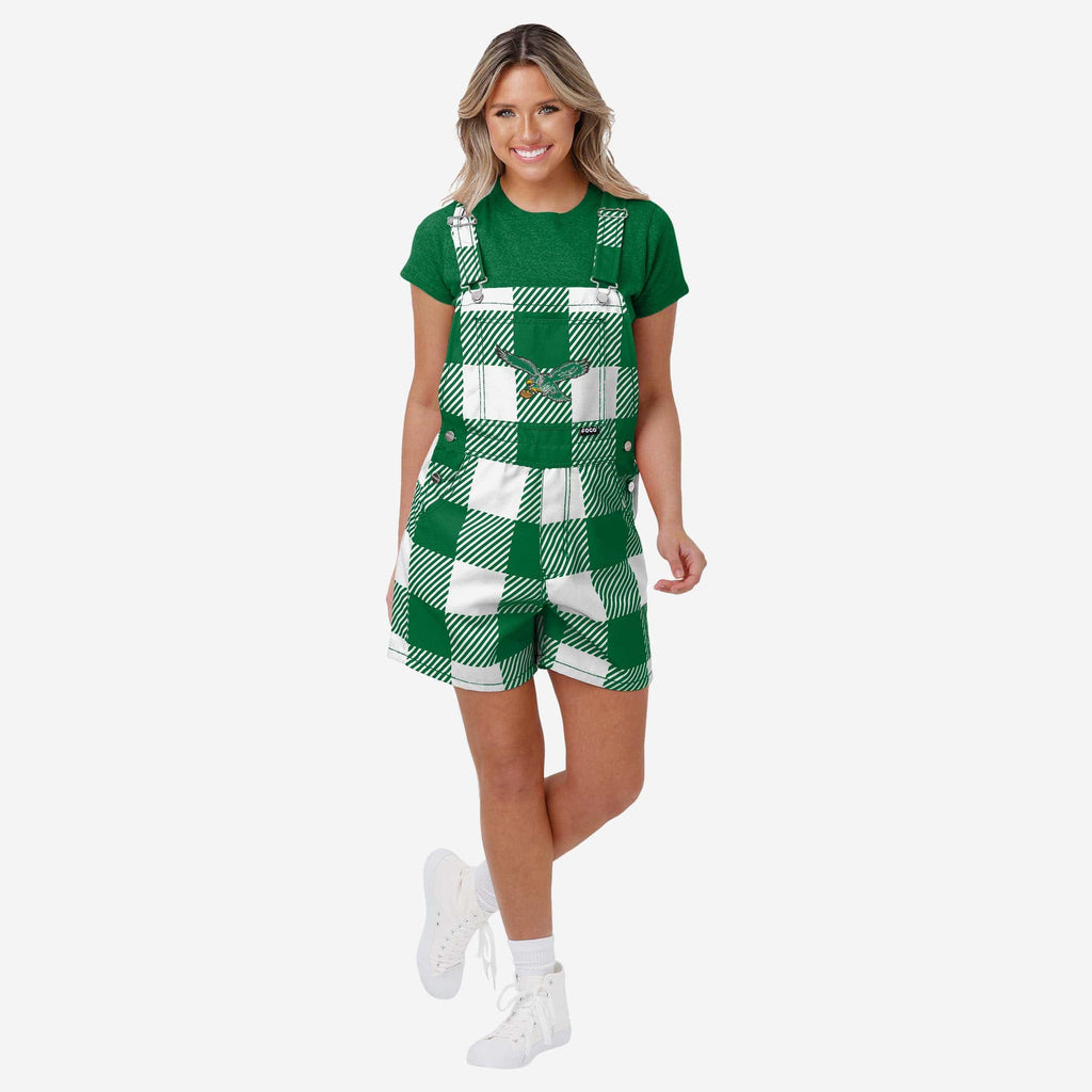 Philadelphia Eagles Womens Kelly Green Plaid Bib Shortalls FOCO XS - FOCO.com