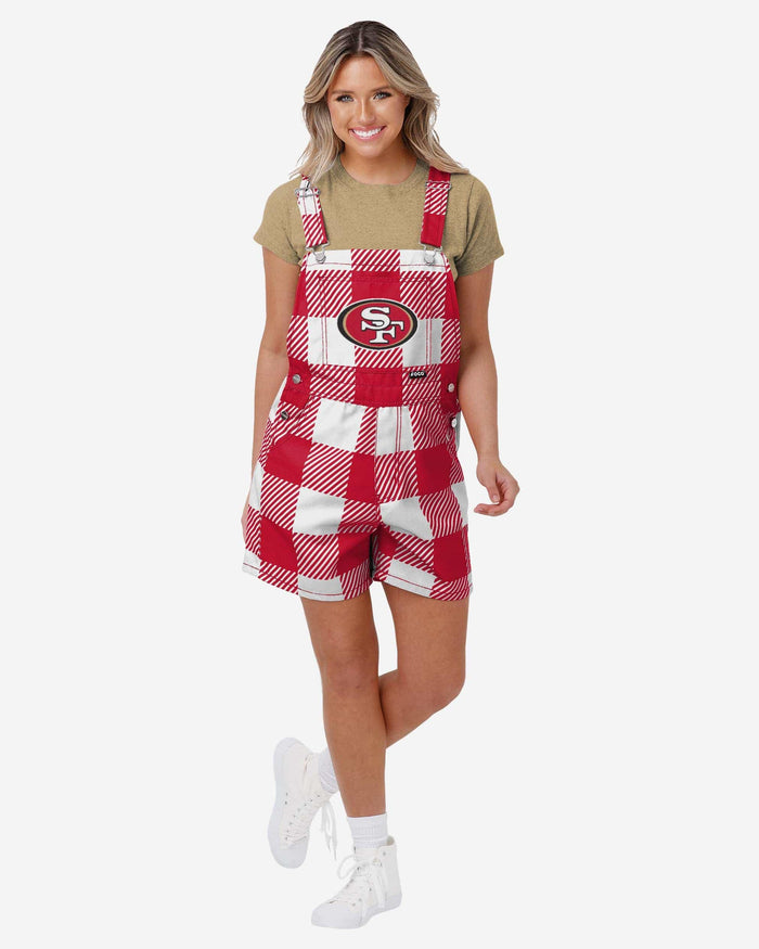 San Francisco 49ers Womens Plaid Bib Shortalls FOCO XS - FOCO.com