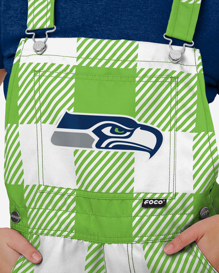 Seattle Seahawks Womens Plaid Bib Shortalls FOCO - FOCO.com