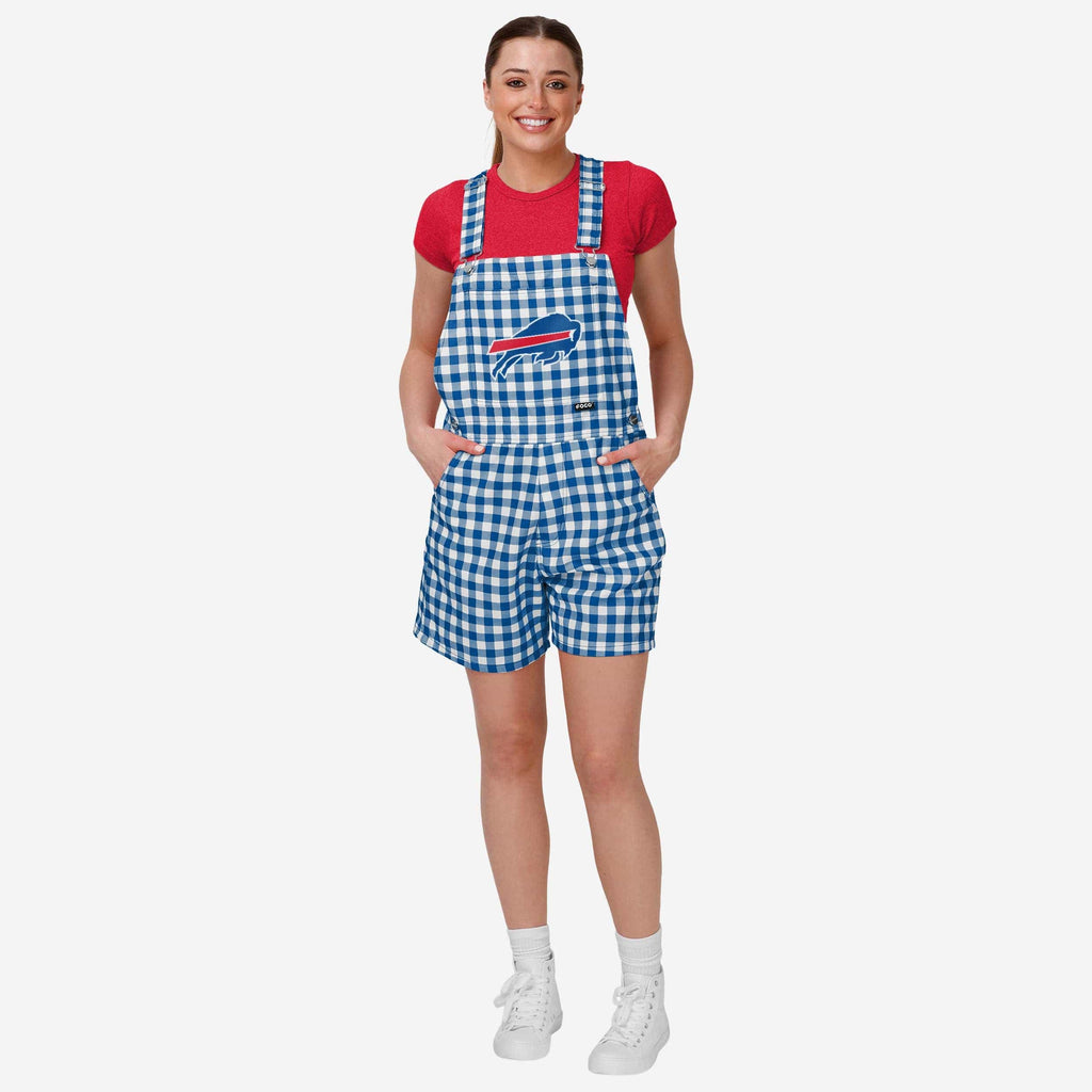 Buffalo Bills Womens Gingham Check Bib Shortalls FOCO XS - FOCO.com