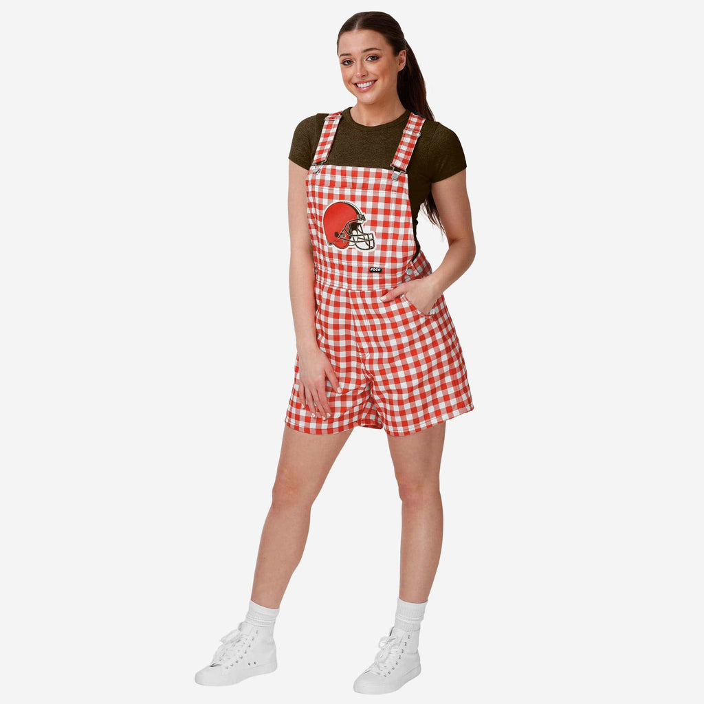 Cleveland Browns Womens Gingham Check Bib Shortalls FOCO XS - FOCO.com