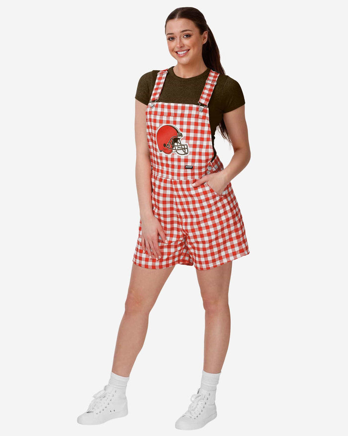 Cleveland Browns Womens Gingham Check Bib Shortalls FOCO XS - FOCO.com