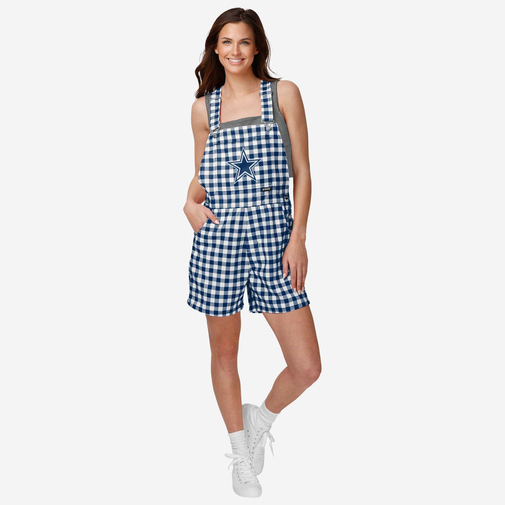 Dallas Cowboys Womens Gingham Check Bib Shortalls FOCO XS - FOCO.com