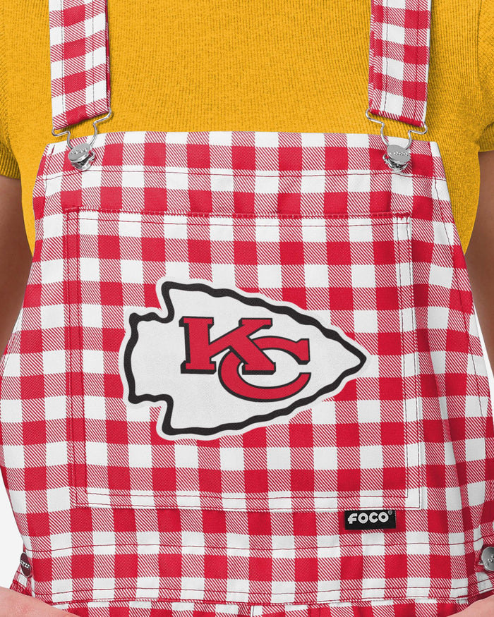 Kansas City Chiefs Womens Gingham Check Bib Shortalls FOCO - FOCO.com