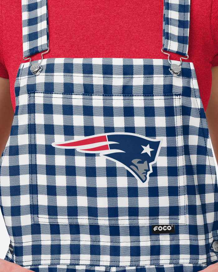 New England Patriots Womens Gingham Check Bib Shortalls FOCO - FOCO.com