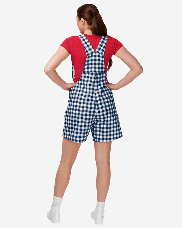 New England Patriots Womens Gingham Check Bib Shortalls FOCO - FOCO.com