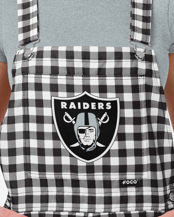 Las Vegas Raiders Womens Gingham Check Bib Shortalls FOCO - FOCO.com