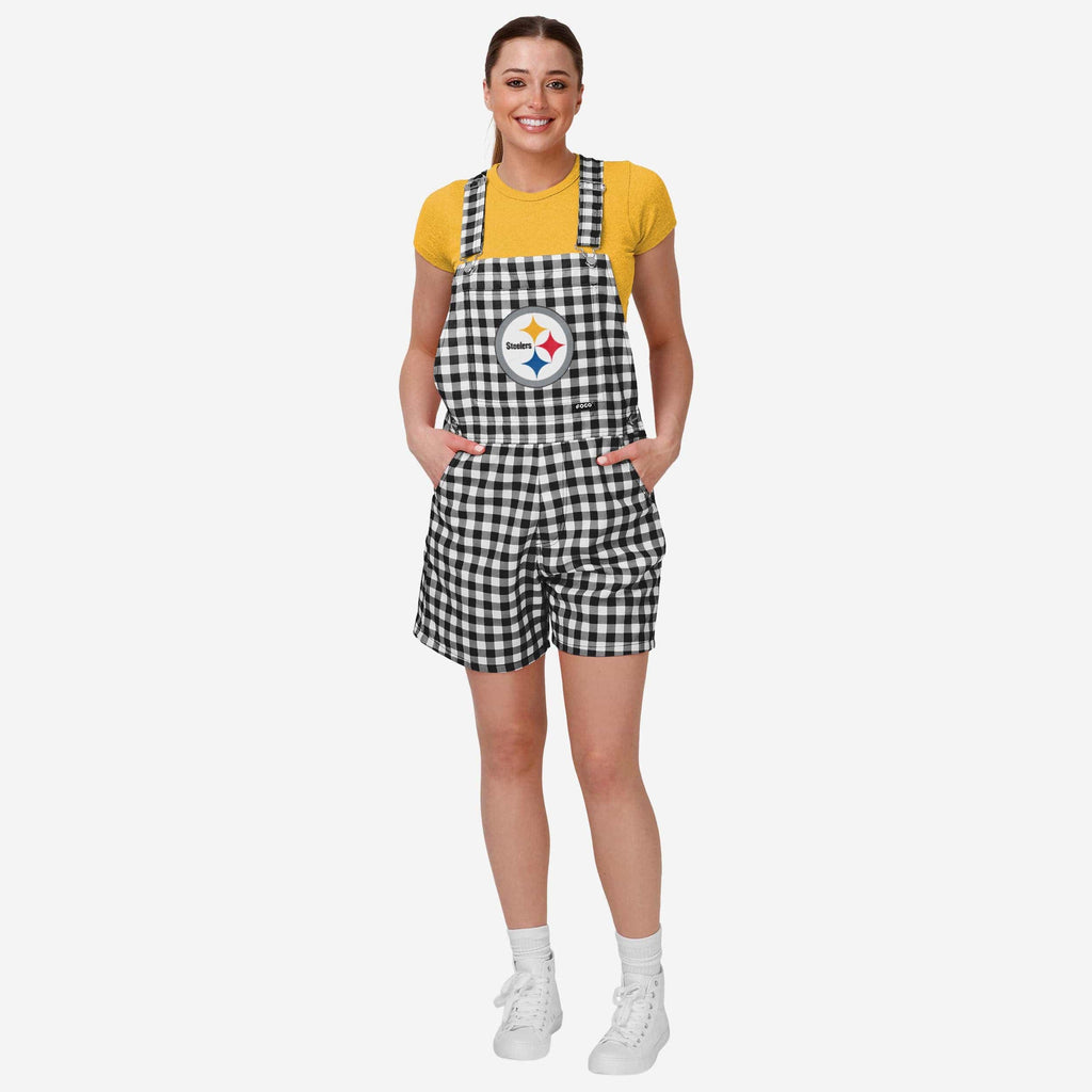 Pittsburgh Steelers Womens Gingham Check Bib Shortalls FOCO XS - FOCO.com