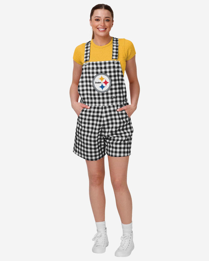 Pittsburgh Steelers Womens Gingham Check Bib Shortalls FOCO XS - FOCO.com