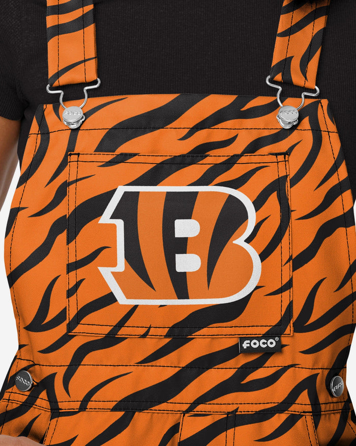 Cincinnati Bengals Womens Tiger Stripe Thematic Bib Shortalls FOCO - FOCO.com