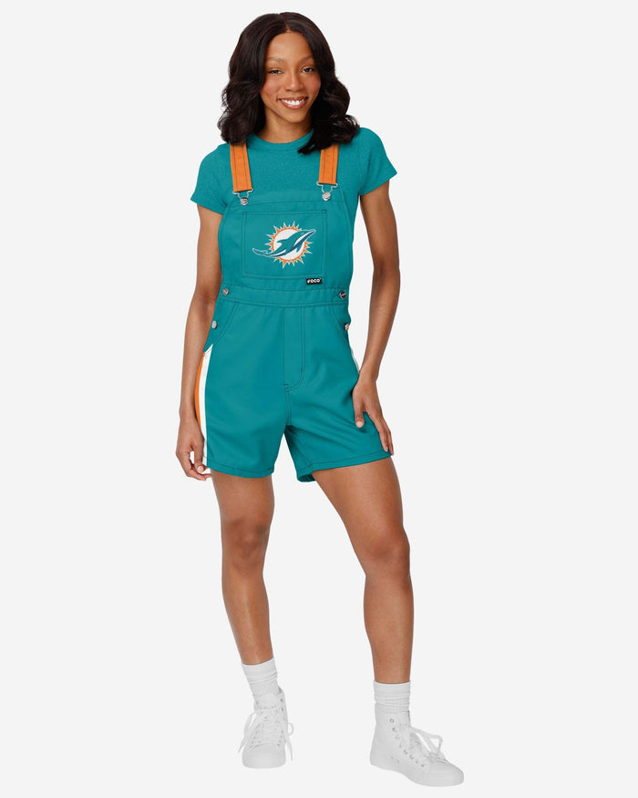 Miami Dolphins Womens Team Stripe Bib Shortalls FOCO XS - FOCO.com