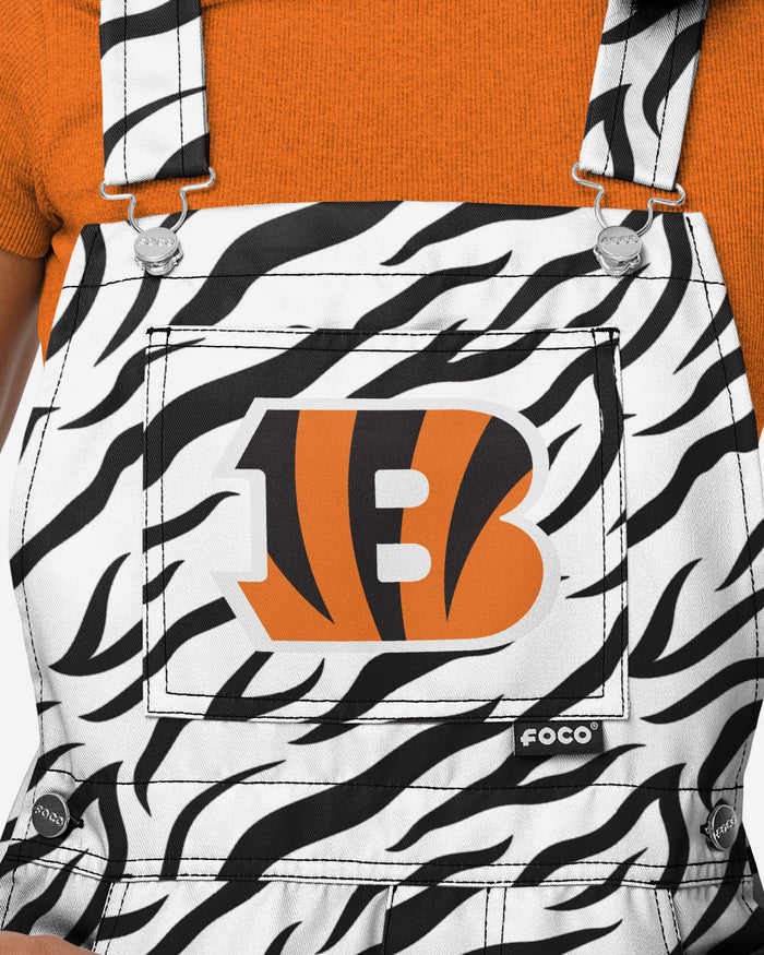 Cincinnati Bengals Womens White Tiger Stripe Thematic Bib Shortalls FOCO - FOCO.com