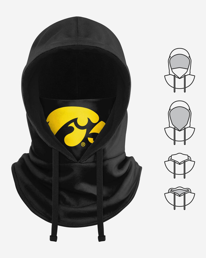 Iowa Hawkeyes Black Drawstring Hooded Gaiter FOCO - FOCO.com