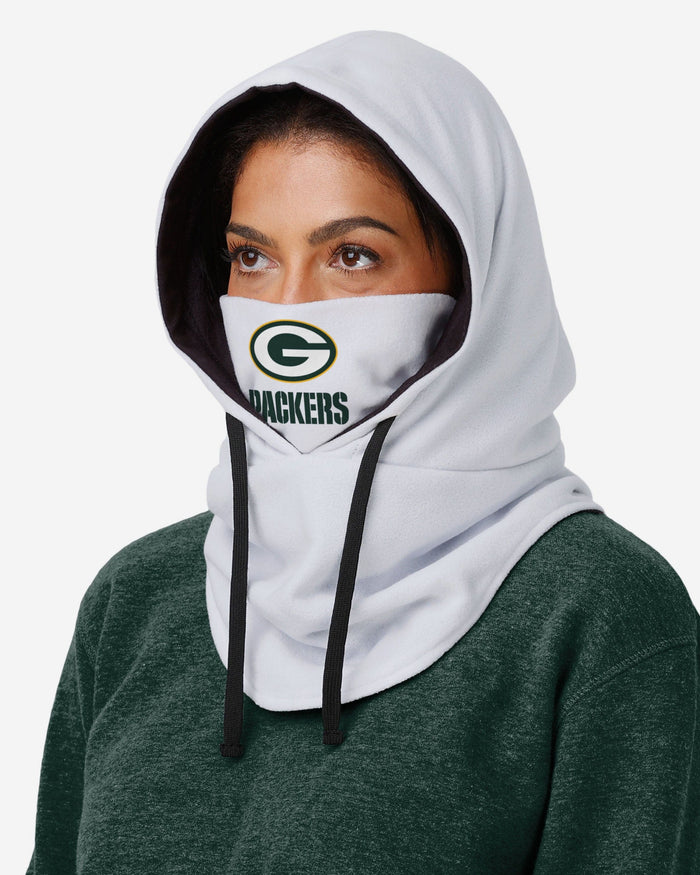 Green Bay Packers White Drawstring Hooded Gaiter FOCO - FOCO.com