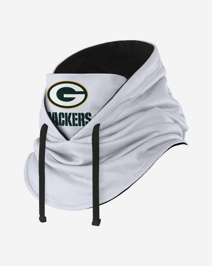 Green Bay Packers White Drawstring Hooded Gaiter FOCO - FOCO.com