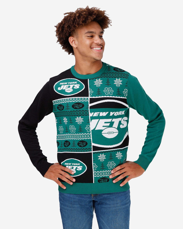 New York Jets Busy Block Snowfall Sweater FOCO S - FOCO.com