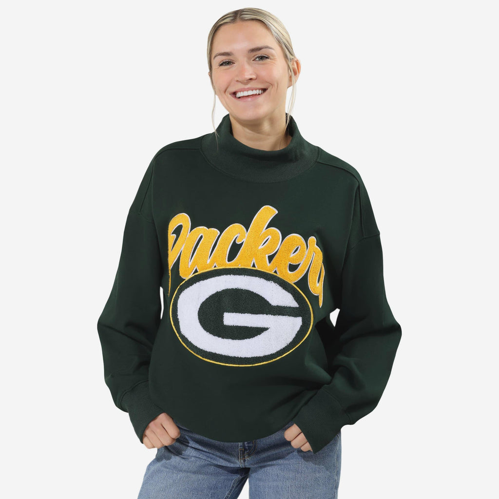 Green Bay Packers Chenille Logo Oversized Mockneck Sweatshirt FOCO S - FOCO.com