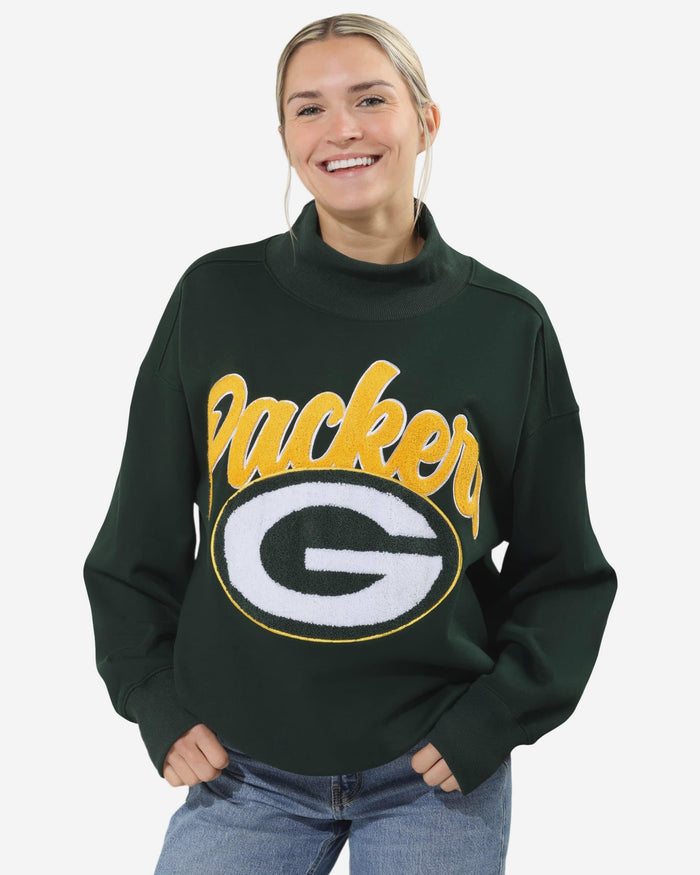 Green Bay Packers Chenille Logo Oversized Mockneck Sweatshirt FOCO S - FOCO.com