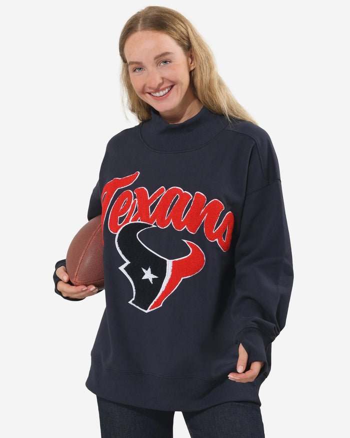Houston Texans Chenille Logo Oversized Mockneck Sweatshirt FOCO S - FOCO.com