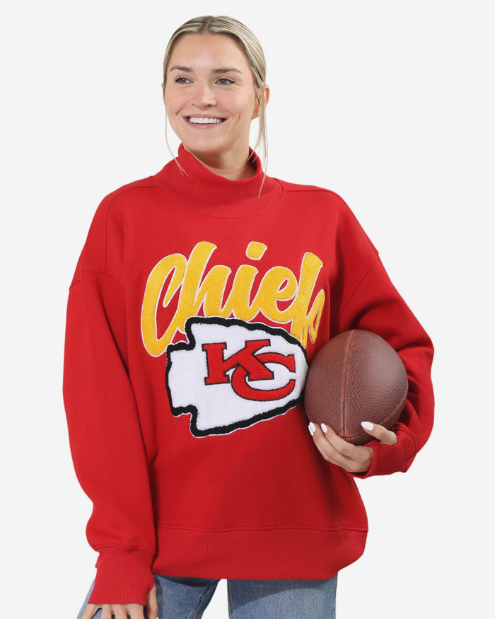 Kansas City Chiefs Chenille Logo Oversized Mockneck Sweatshirt FOCO S - FOCO.com