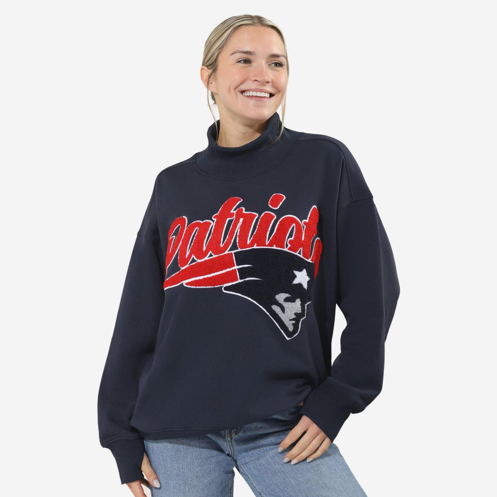 New England Patriots Chenille Logo Oversized Mockneck Sweatshirt FOCO S - FOCO.com