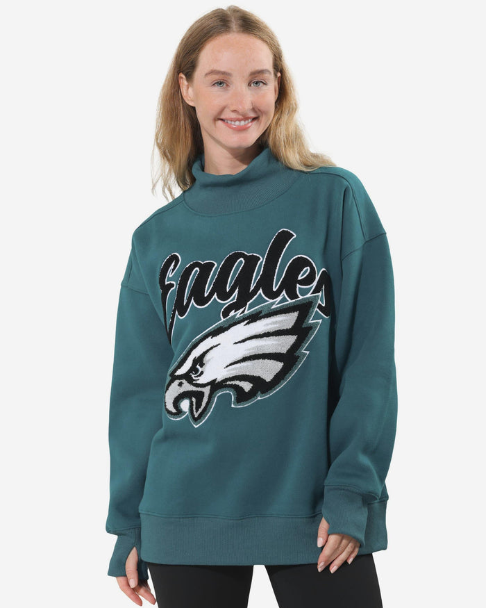 Philadelphia Eagles Chenille Logo Oversized Mockneck Sweatshirt FOCO S - FOCO.com
