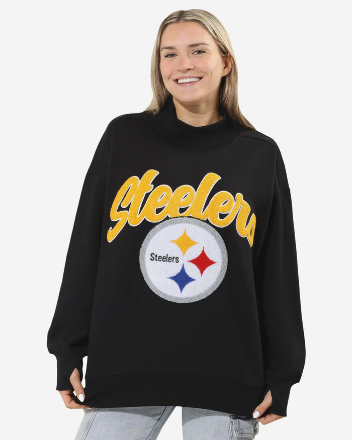 Pittsburgh Steelers Chenille Logo Oversized Mockneck Sweatshirt FOCO S - FOCO.com