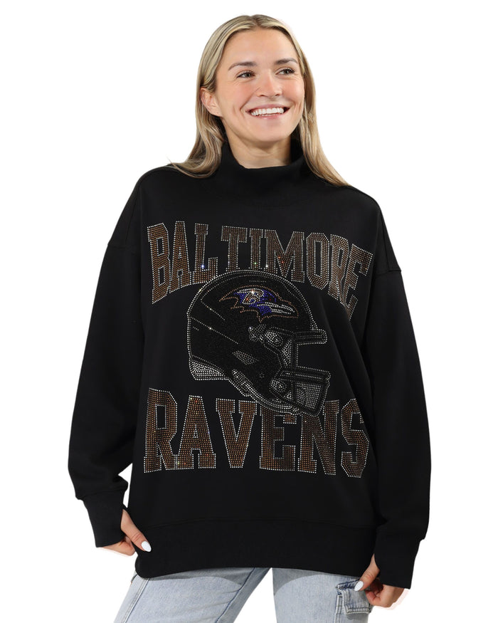 Baltimore Ravens Rhinestone Logo Mock Neck Oversized Sweater FOCO S - FOCO.com