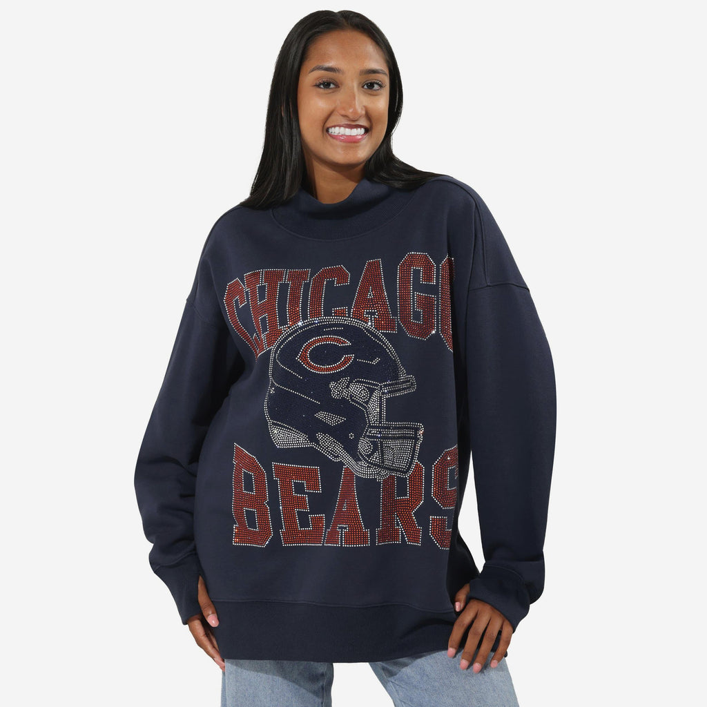 Chicago Bears Rhinestone Logo Mock Neck Oversized Sweater FOCO S - FOCO.com