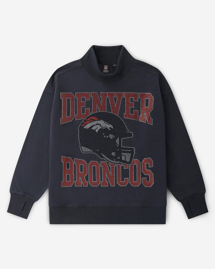 Denver Broncos Rhinestone Logo Mock Neck Oversized Sweater FOCO S - FOCO.com