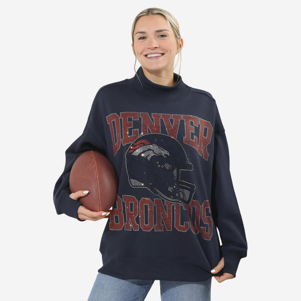 Denver Broncos Rhinestone Logo Mock Neck Oversized Sweater FOCO S - FOCO.com