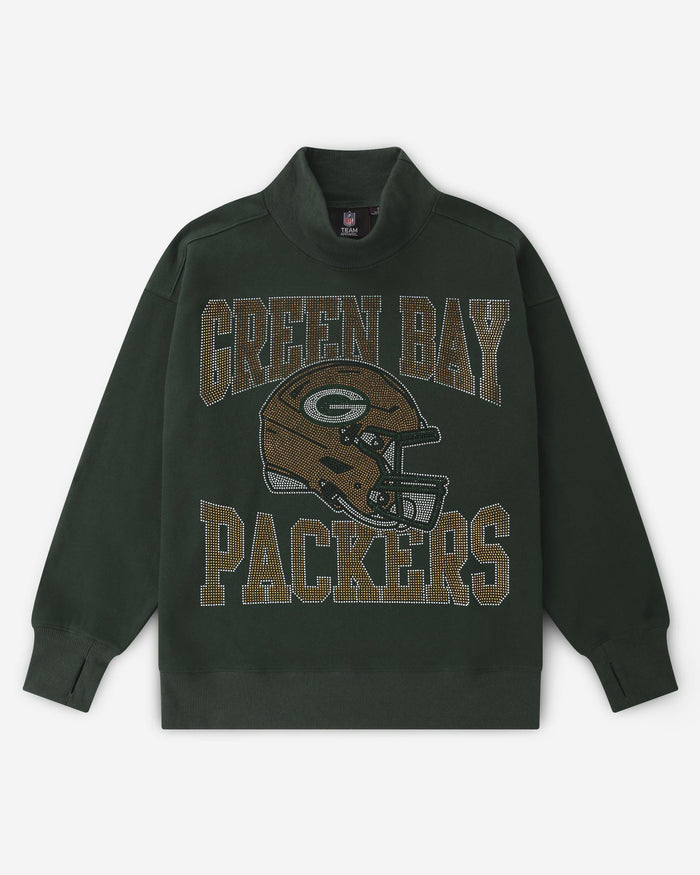Green Bay Packers Rhinestone Logo Mock Neck Oversized Sweater FOCO S - FOCO.com