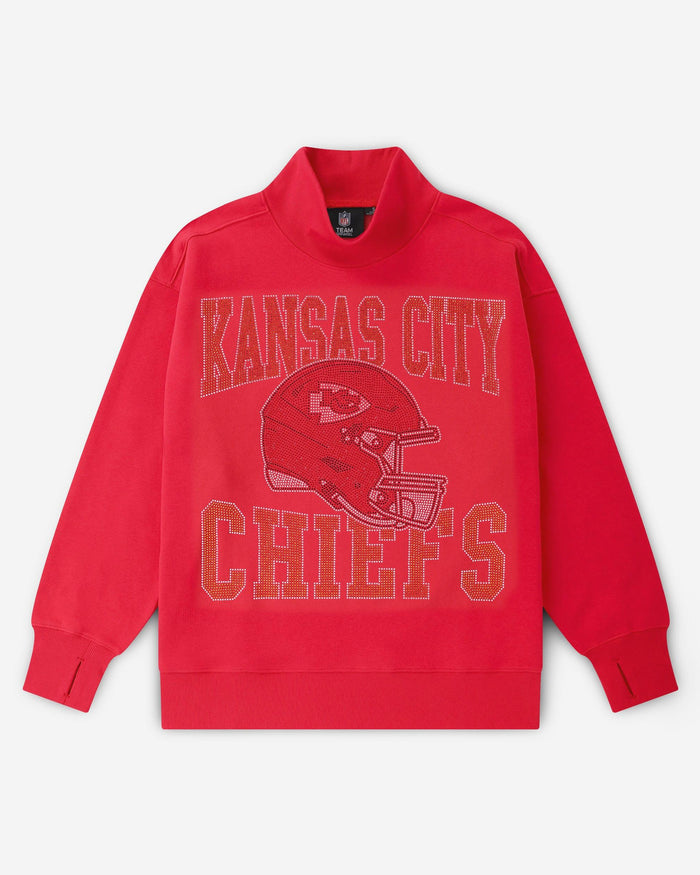 Kansas City Chiefs Rhinestone Logo Mock Neck Oversized Sweater FOCO S - FOCO.com