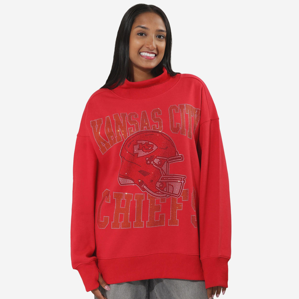 Kansas City Chiefs Rhinestone Logo Mock Neck Oversized Sweater FOCO S - FOCO.com