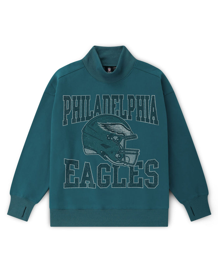 Philadelphia Eagles Rhinestone Logo Mock Neck Oversized Sweater FOCO S - FOCO.com
