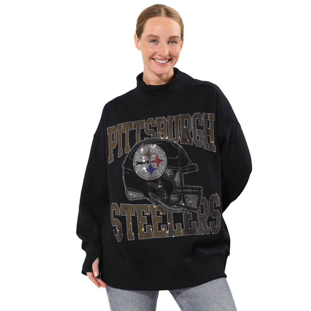 Pittsburgh Steelers Rhinestone Logo Mock Neck Oversized Sweater FOCO S - FOCO.com
