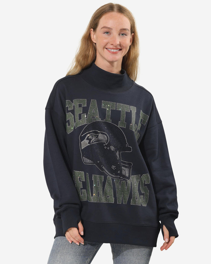 Seattle Seahawks Rhinestone Logo Mock Neck Oversized Sweater FOCO S - FOCO.com