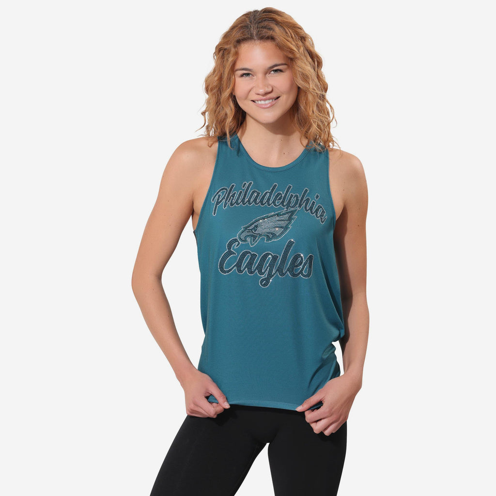 Philadelphia Eagles Rhinestone Tie-Breaker Sleeveless Top FOCO S - FOCO.com