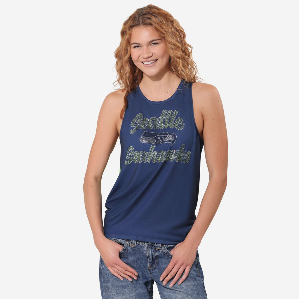 Seattle Seahawks Rhinestone Tie-Breaker Sleeveless Top FOCO S - FOCO.com