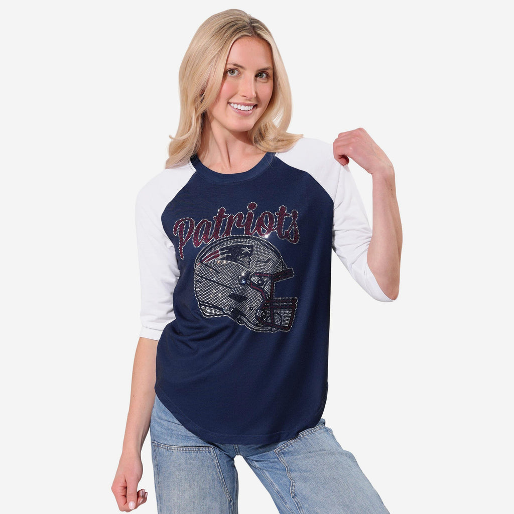 New England Patriots Rhinestone Raglan T-Shirt FOCO S - FOCO.com