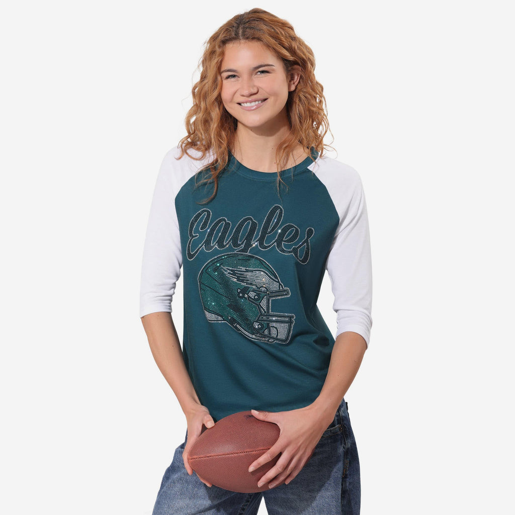 Philadelphia Eagles Rhinestone Raglan T-Shirt FOCO S - FOCO.com