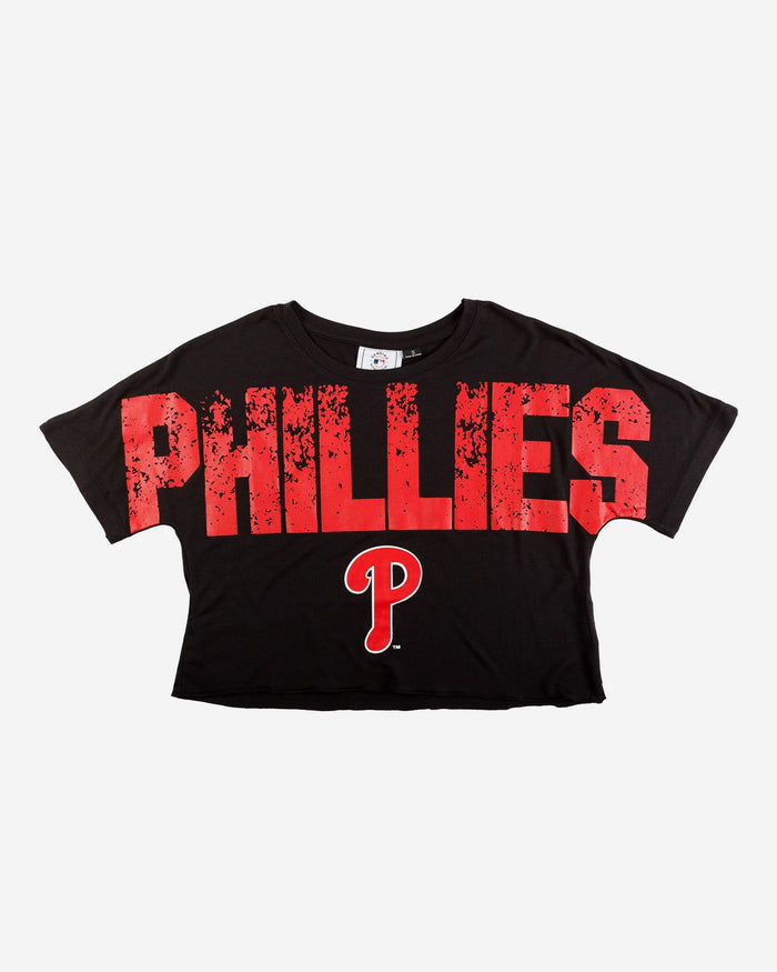 Philadelphia Phillies Womens Distressed Wordmark Crop Top FOCO - FOCO.com