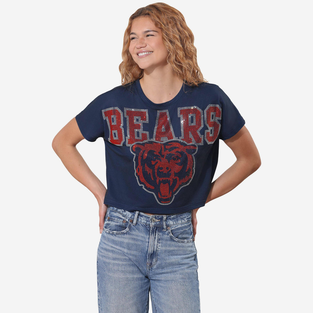 Chicago Bears Big Wordmark Rhinestone Crop Top FOCO S - FOCO.com