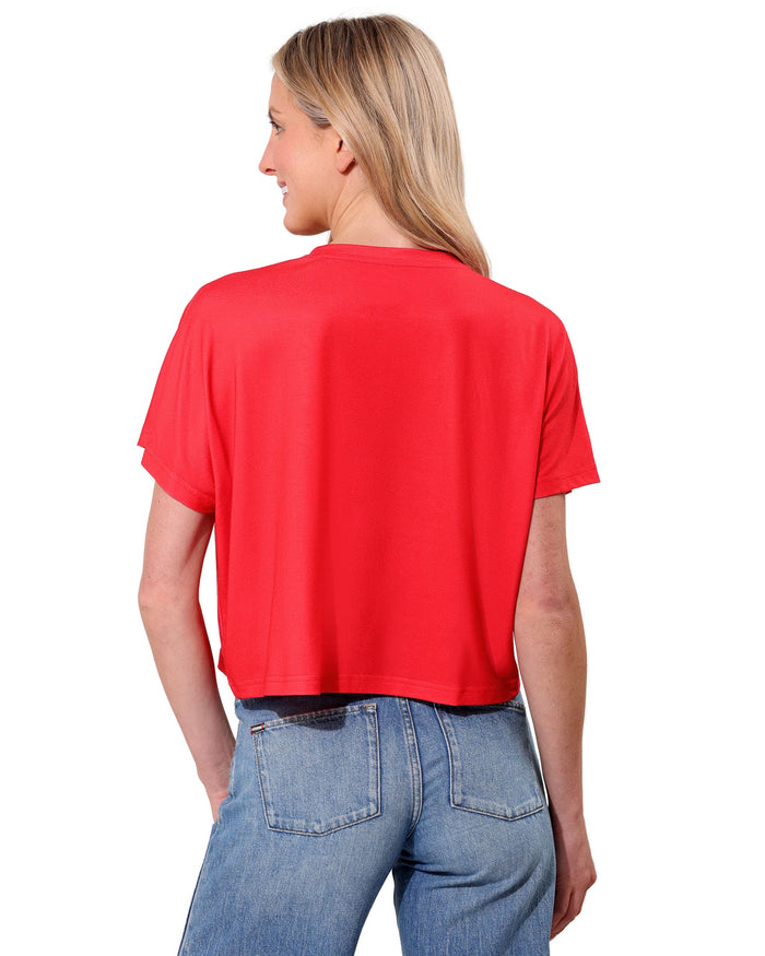 Kansas City Chiefs Big Wordmark Rhinestone Crop Top FOCO S - FOCO.com