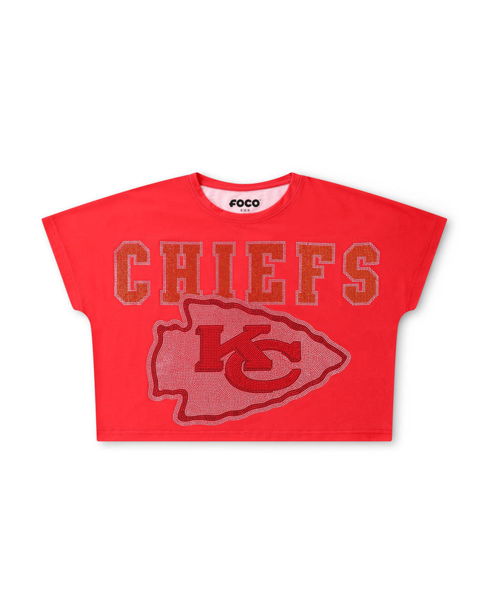 Kansas City Chiefs Big Wordmark Rhinestone Crop Top FOCO S - FOCO.com