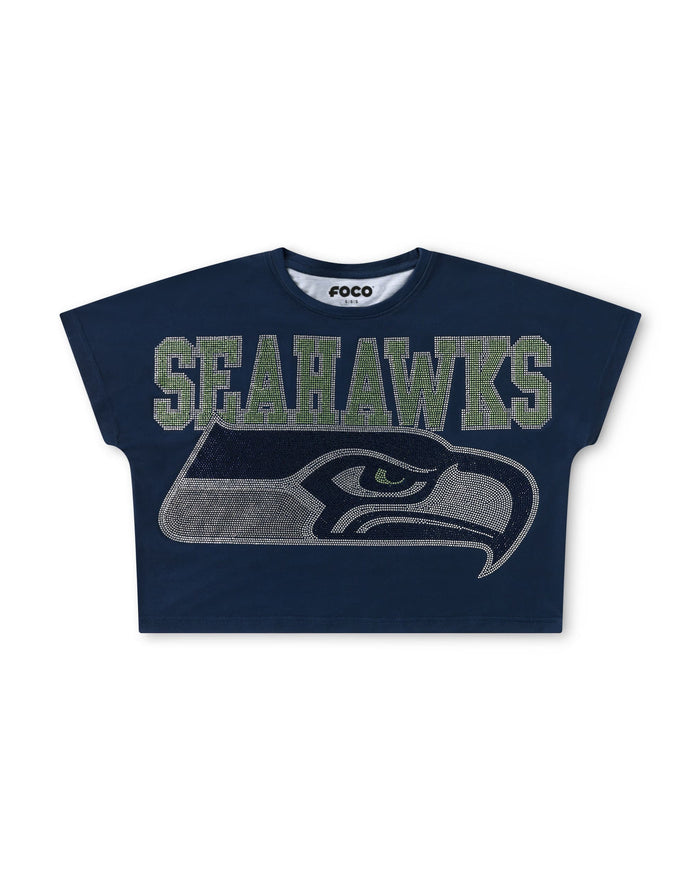 Seattle Seahawks Big Wordmark Rhinestone Crop Top FOCO S - FOCO.com