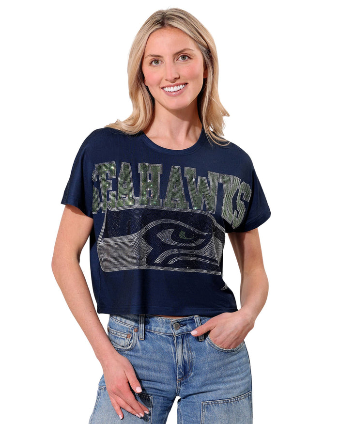 Seattle Seahawks Big Wordmark Rhinestone Crop Top FOCO S - FOCO.com