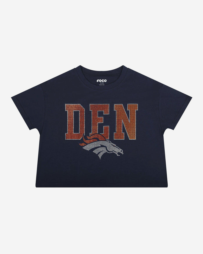 Denver Broncos Womens Rhinestone Logo Crop Top FOCO S - FOCO.com