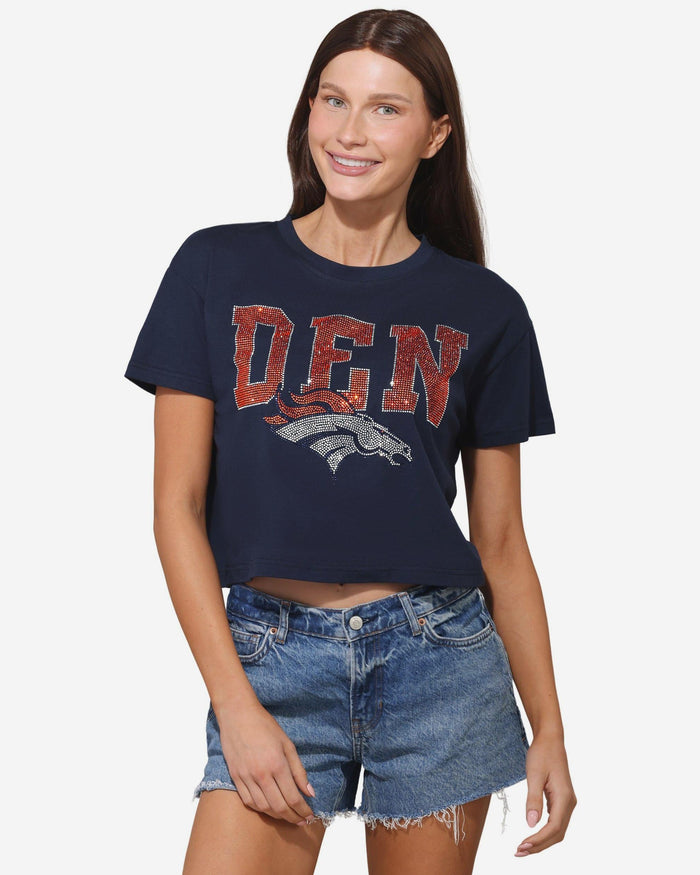 Denver Broncos Womens Rhinestone Logo Crop Top FOCO S - FOCO.com